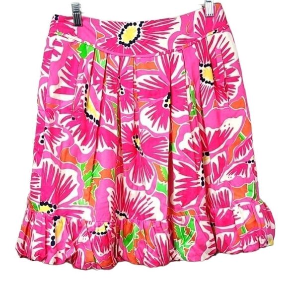 Lilly Pulitzer 100% Silk Pink Floral Mini Skirt Pleated A-line Fayette Oxford - Picture 1 of 11